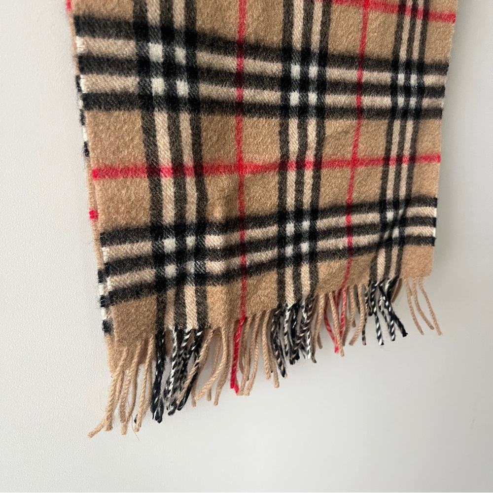 Vintage Burberry Nova Check Tan Checkered 100% Cashmere Scarf Made in England - Picture 4 of 5